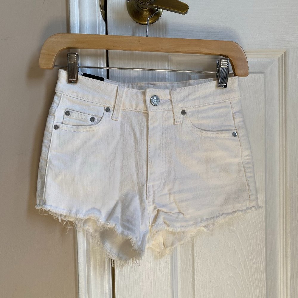 Aritzia High Rise White Frayed Shorts
